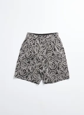 Cotton Embroidery Paisley Double Pleats Shorts