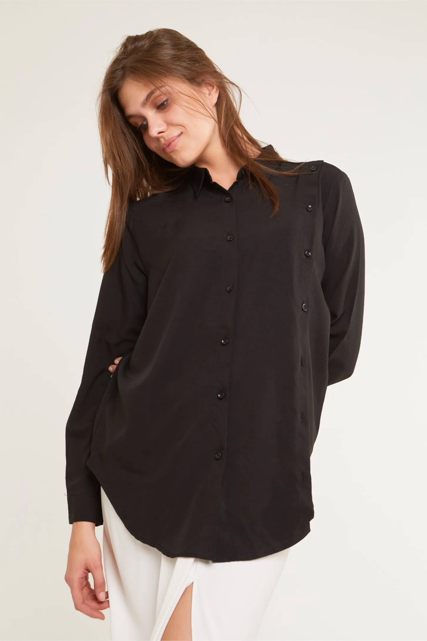 CUBA ASYMMETRIC SHIRT - BLACK