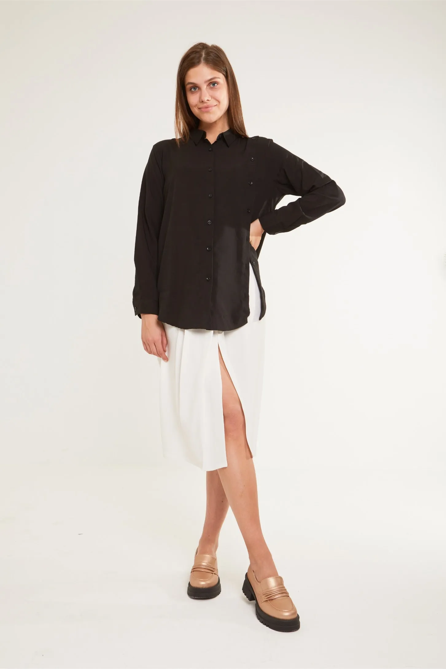 CUBA ASYMMETRIC SHIRT - BLACK