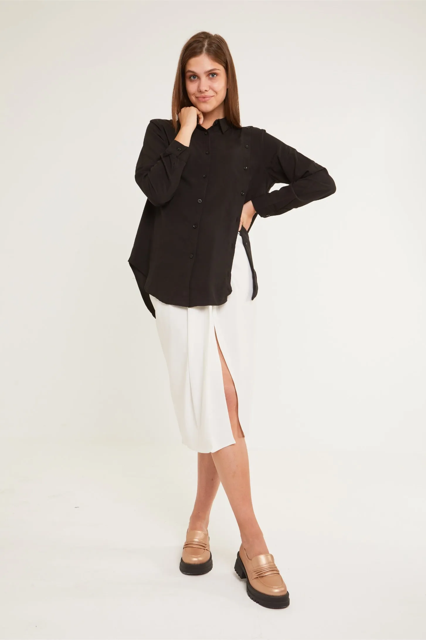 CUBA ASYMMETRIC SHIRT - BLACK