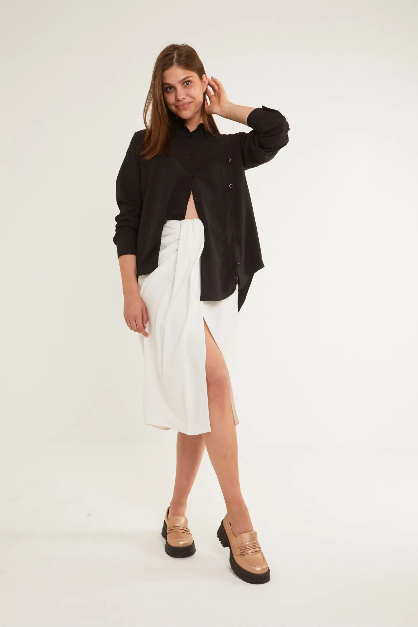 CUBA ASYMMETRIC SHIRT - BLACK