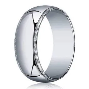 Designer 8 mm Traditional Fit Milgrain 10K White Gold Wedding Band