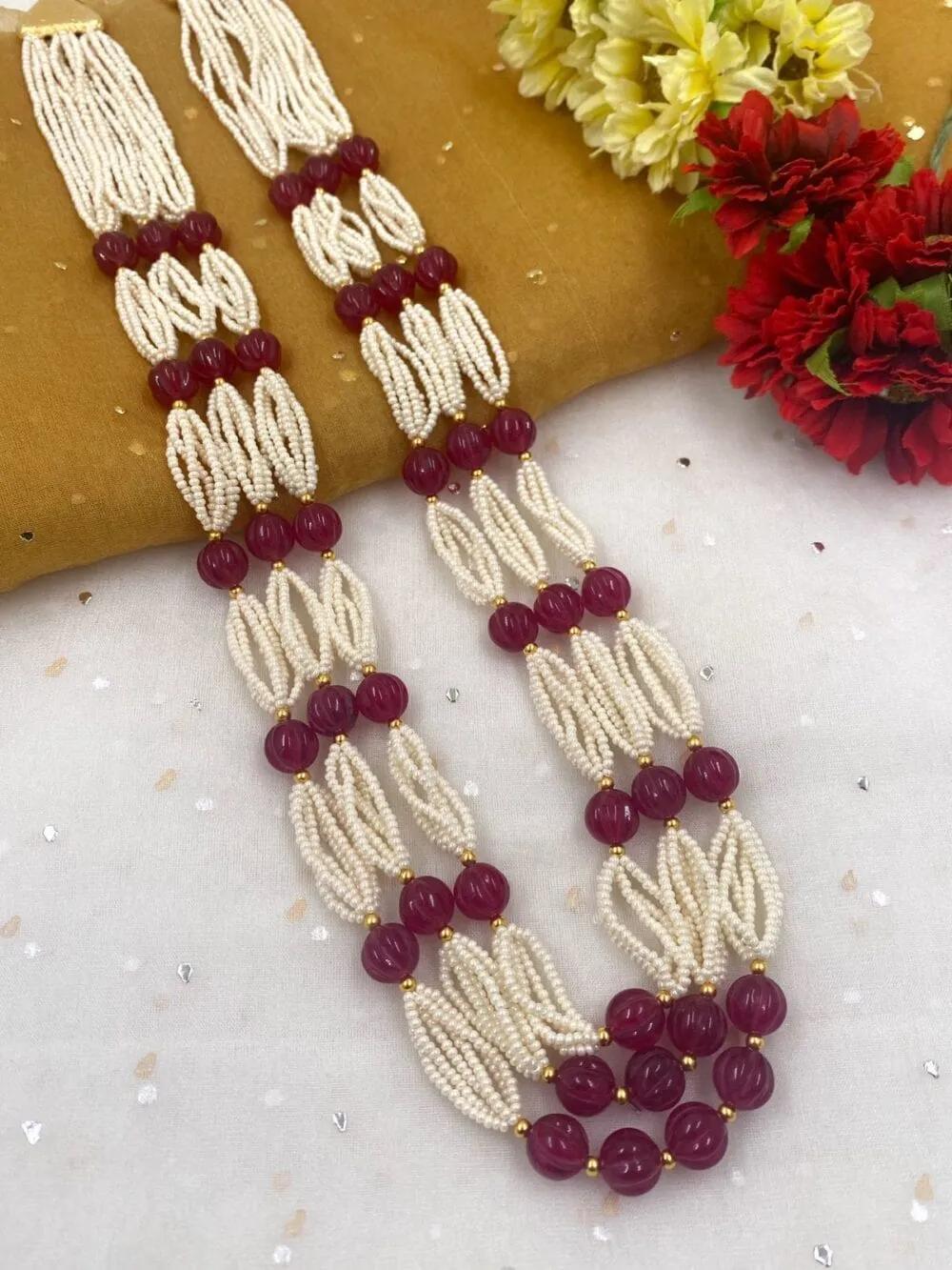 Designer Handcrafted Ruby And Pearls Beads Necklace For Women By Gehna Shop