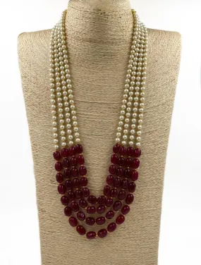 Designer Multi Layered Beaded Red Jade And Pearls Necklace Mala For Grooms By Gehna Shop