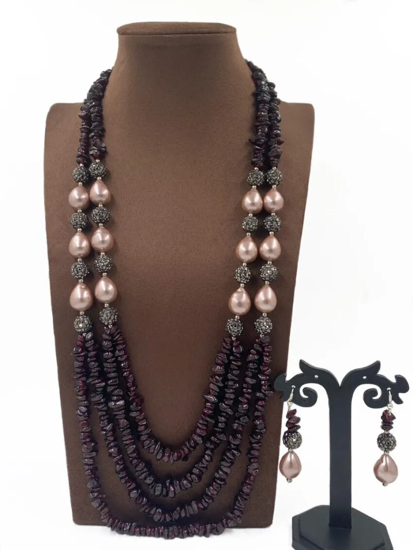 Designer Semi Precious Gemstone Garnet Uncut Beads Necklace By Gehna Shop