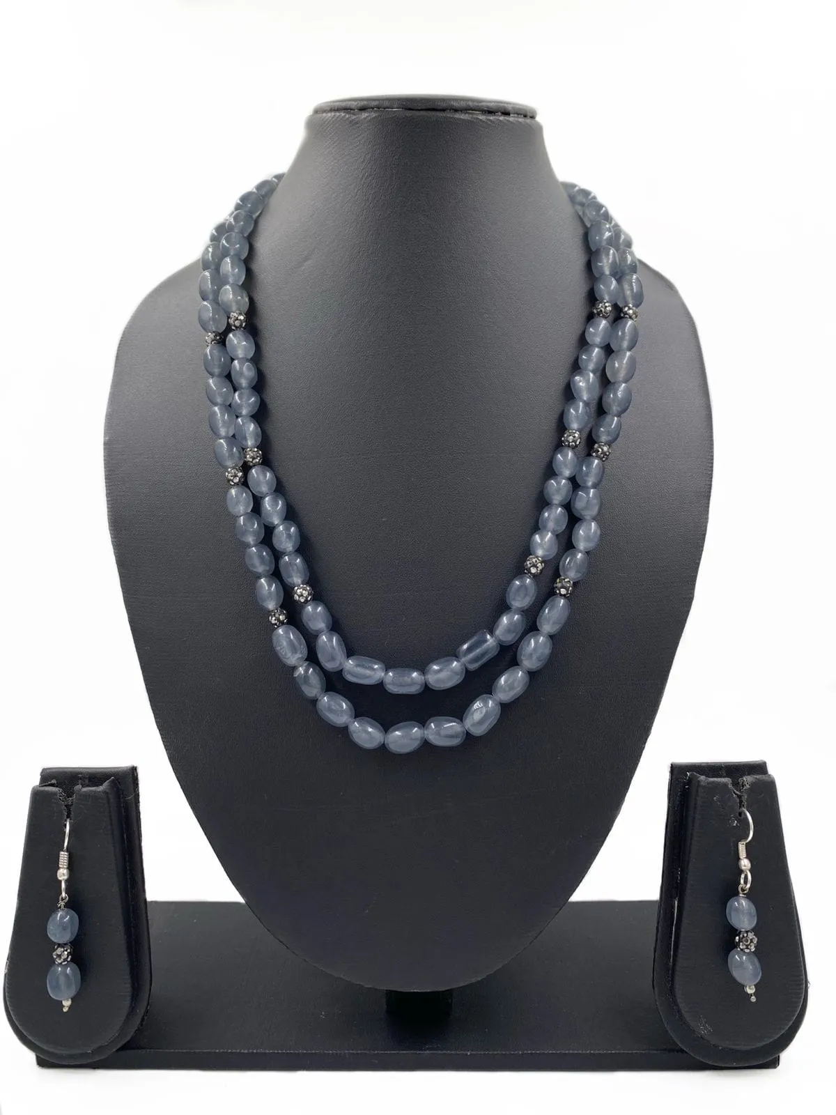 Designer Semi Precious Grey Jade Beads Layered Necklace By Gehna Shop