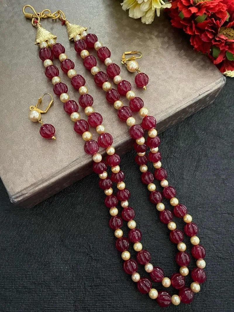 Designer Semi Precious Real Ruby Red Jade Beads Necklace By Gehna Shop