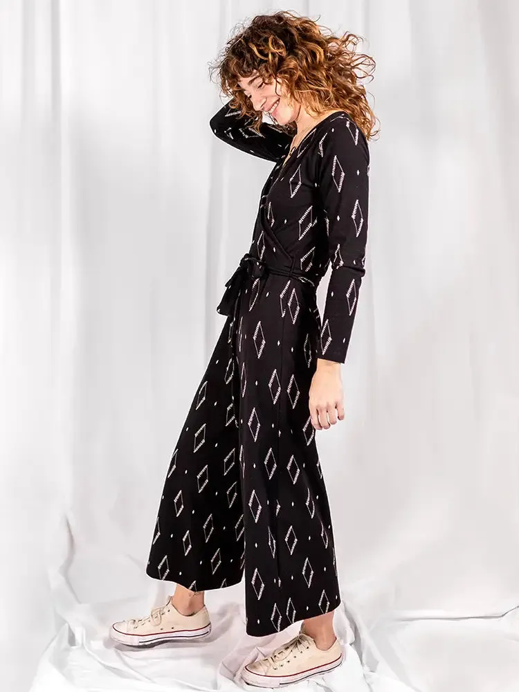 Diamond Vine Long Sleeve Rita Jumpsuit in Black by Mata Traders