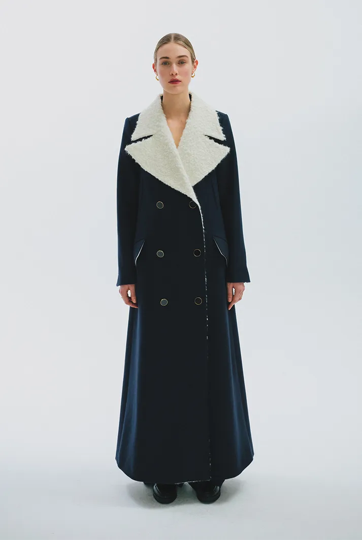 Double Breasted Coat with Oversized Alpaca Collar