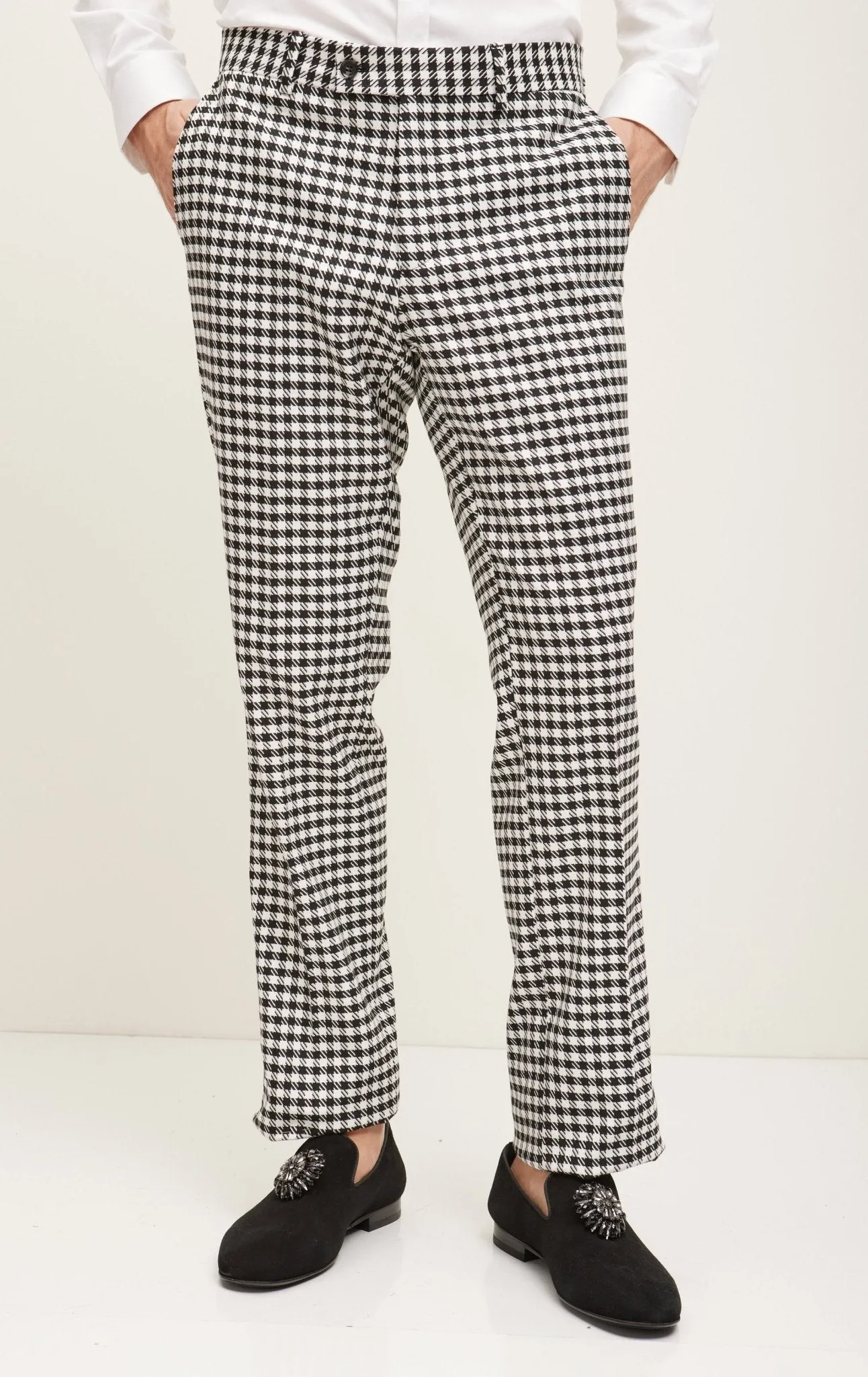 Double-Breasted Houndstooth Suit With Matching Pants