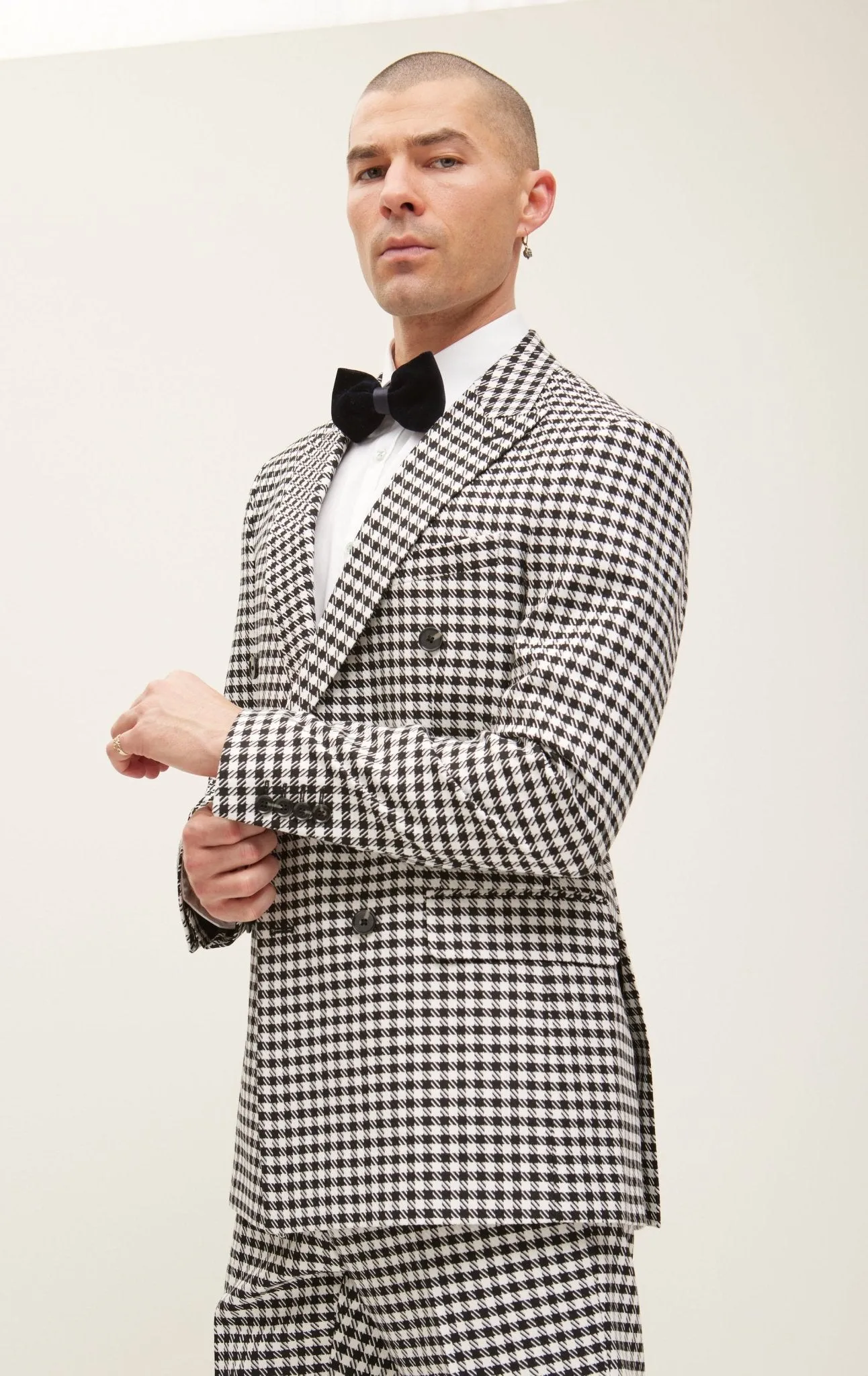 Double-Breasted Houndstooth Suit With Matching Pants