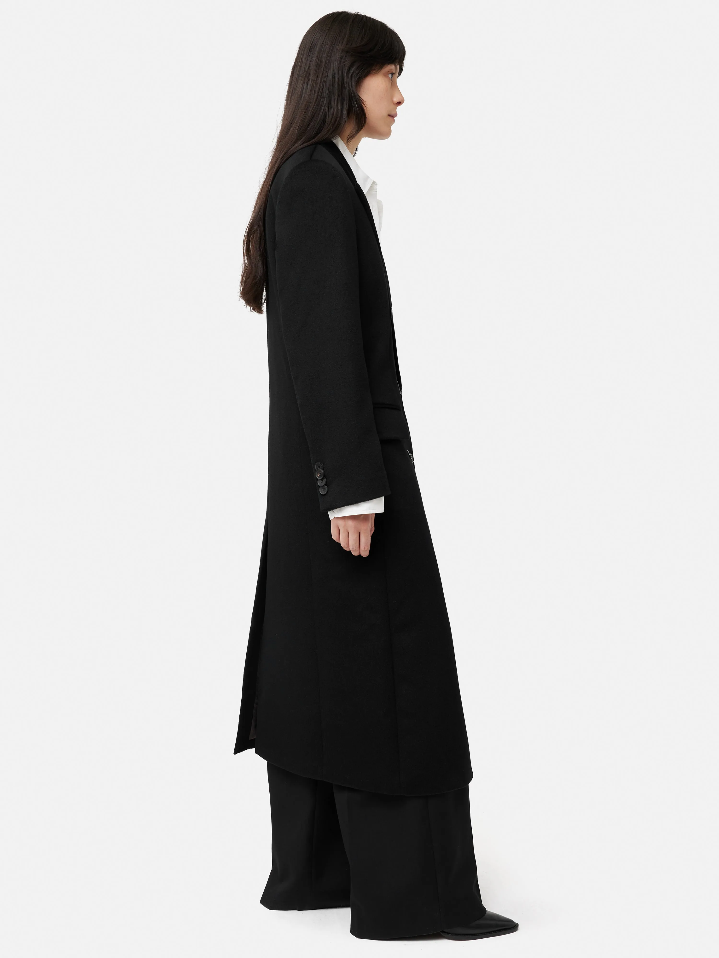 Double Breasted Wool Maxi Coat | Black