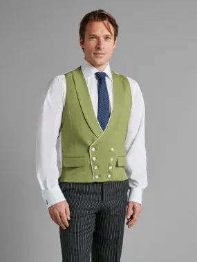 Double Breasted Wool Vest With Piping - Green