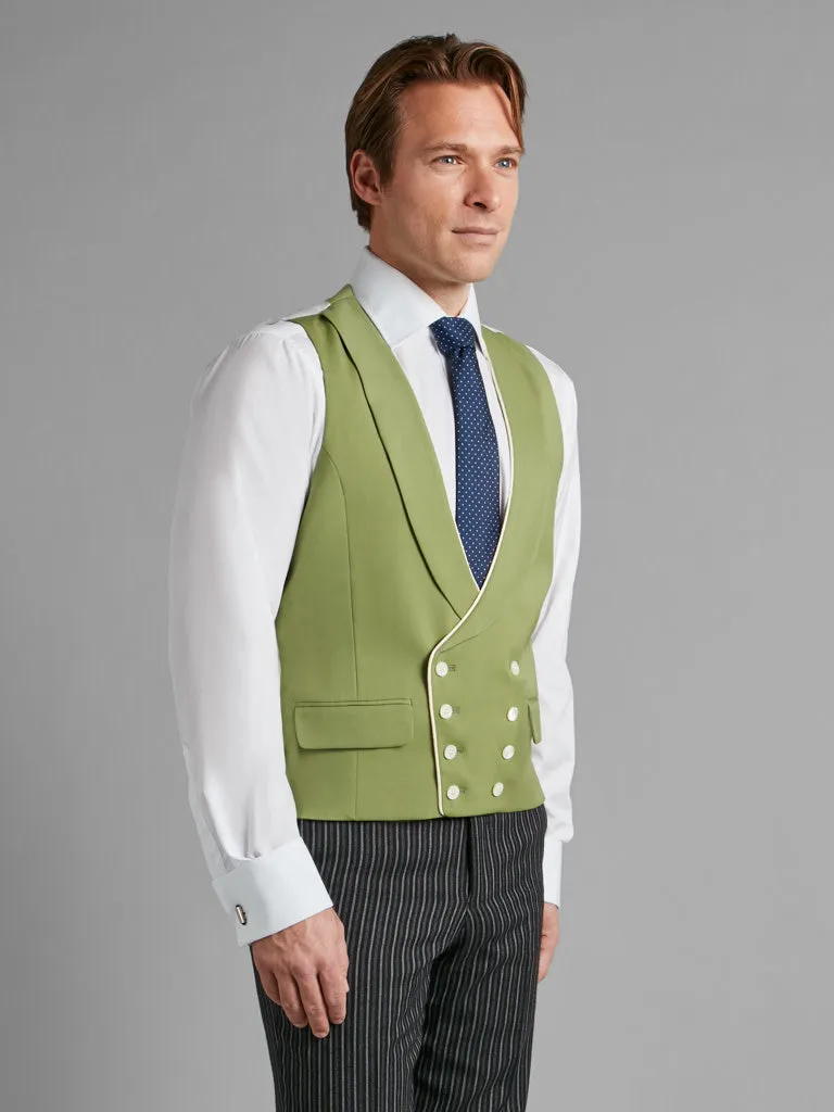 Double Breasted Wool Vest With Piping - Green