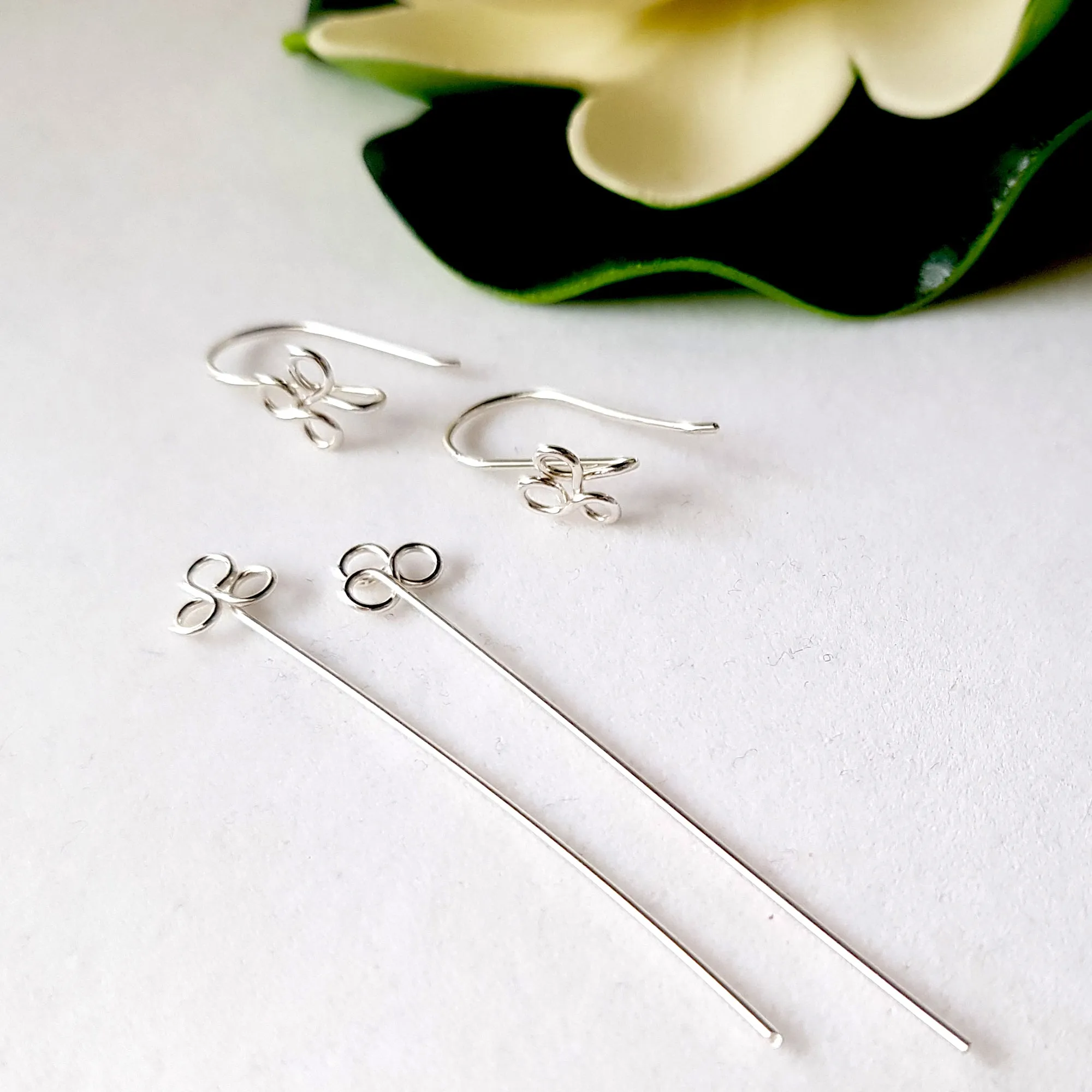 Ear Hook & Headpin Set [1 Pair] Fancy Clover Solid Sterling Silver | SS-029cEHset | Earring Making Supply