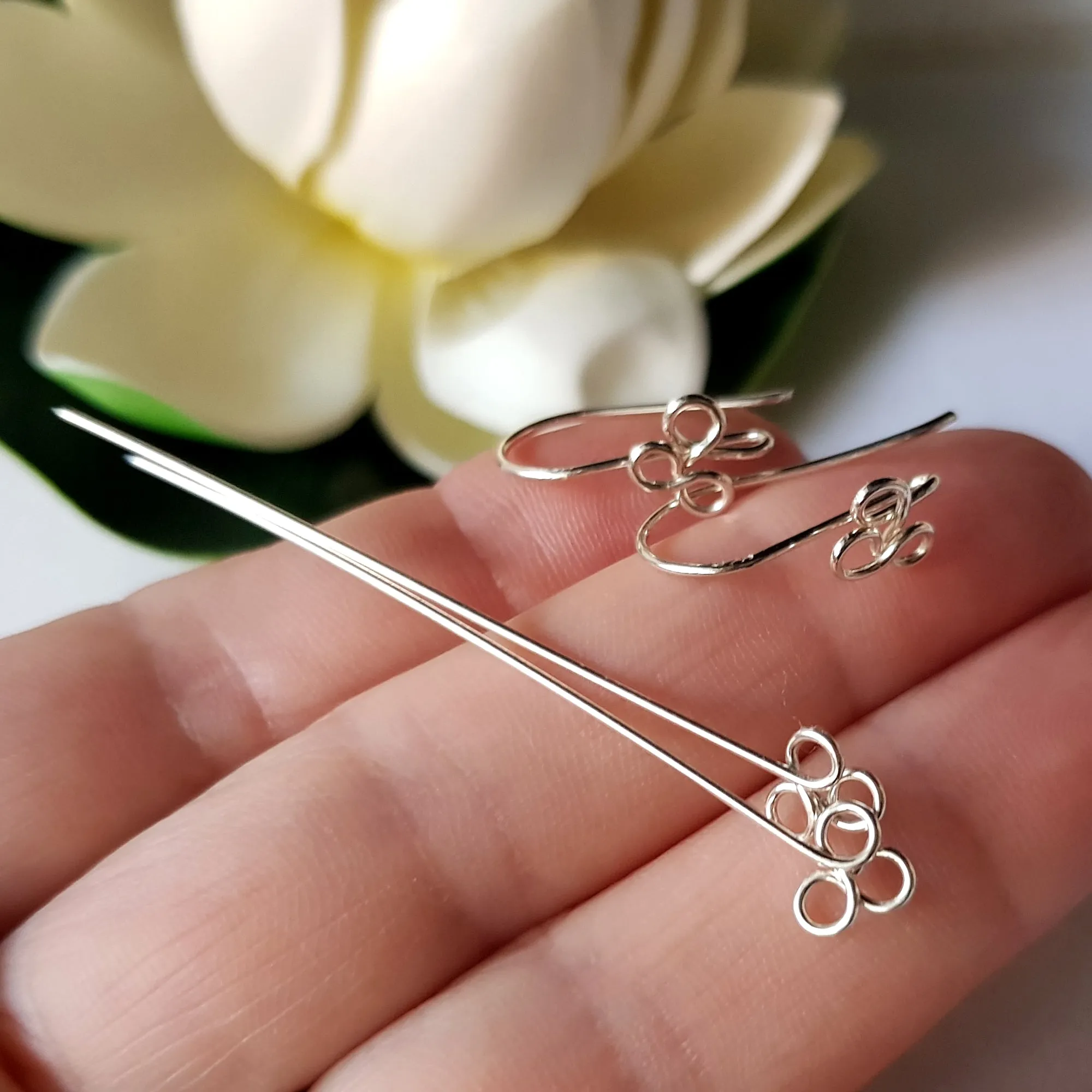 Ear Hook & Headpin Set [1 Pair] Fancy Clover Solid Sterling Silver | SS-029cEHset | Earring Making Supply