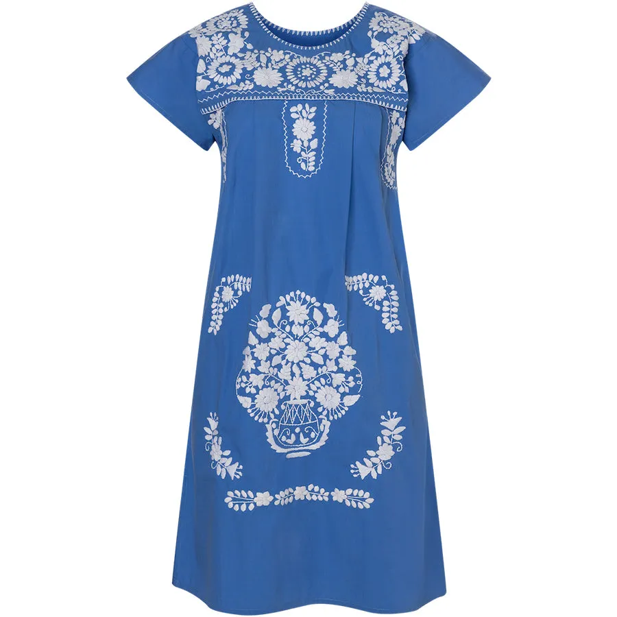 EMBROIDERED COTTON DRESS IN BLUE