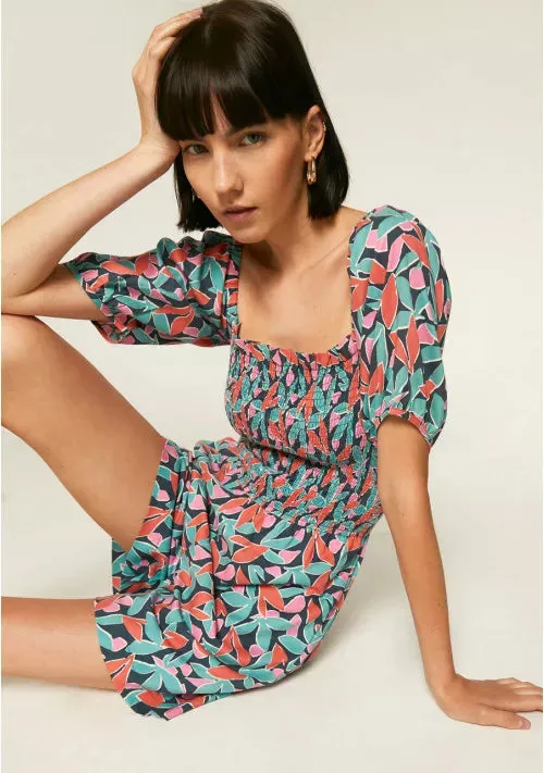 Floral Bird of Paradise Print Smocked Playsuit