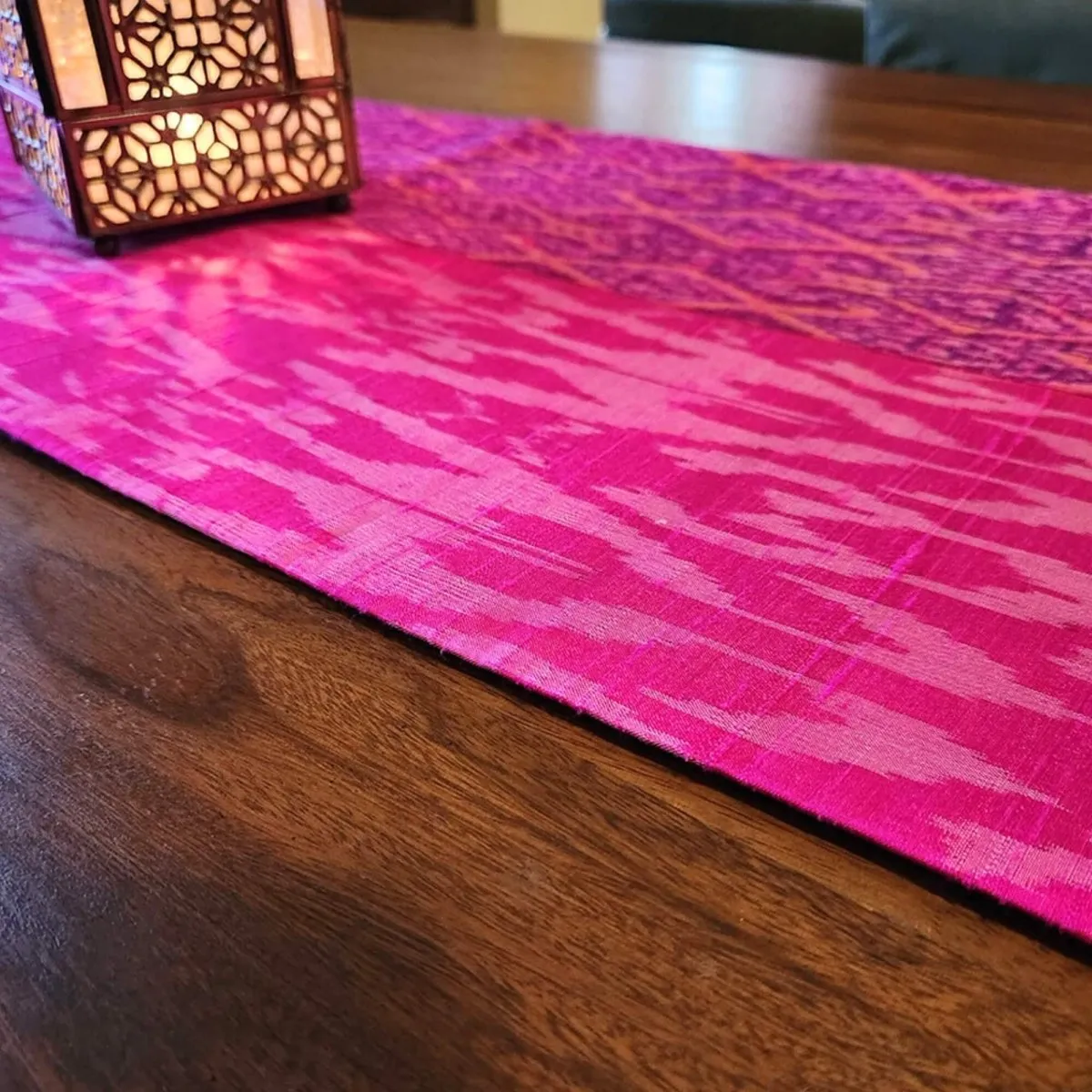 Fuschia Silk Ikat Table Runner