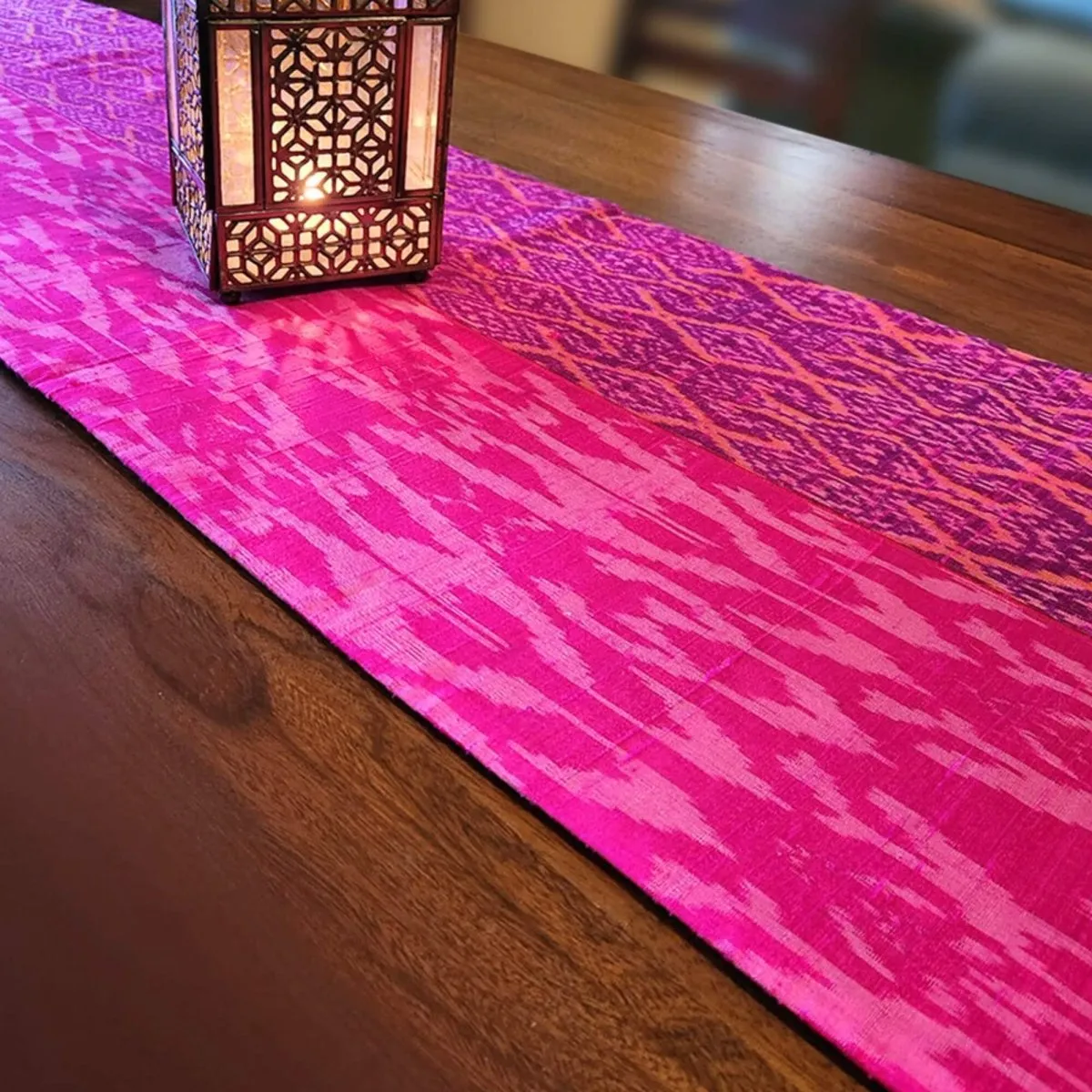 Fuschia Silk Ikat Table Runner