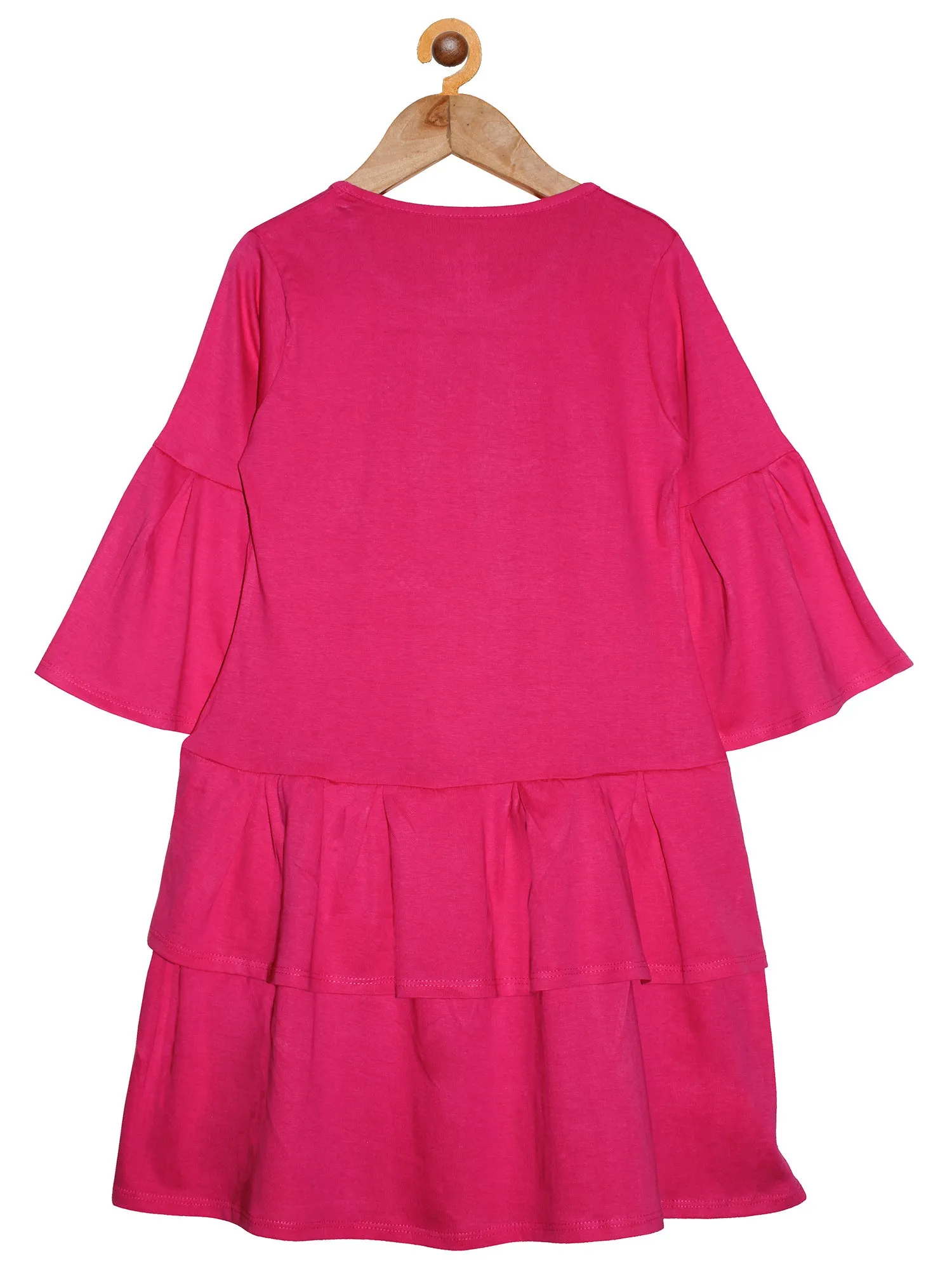 Girls Cotton Pleated Sleeves Jersey Dress with Heart