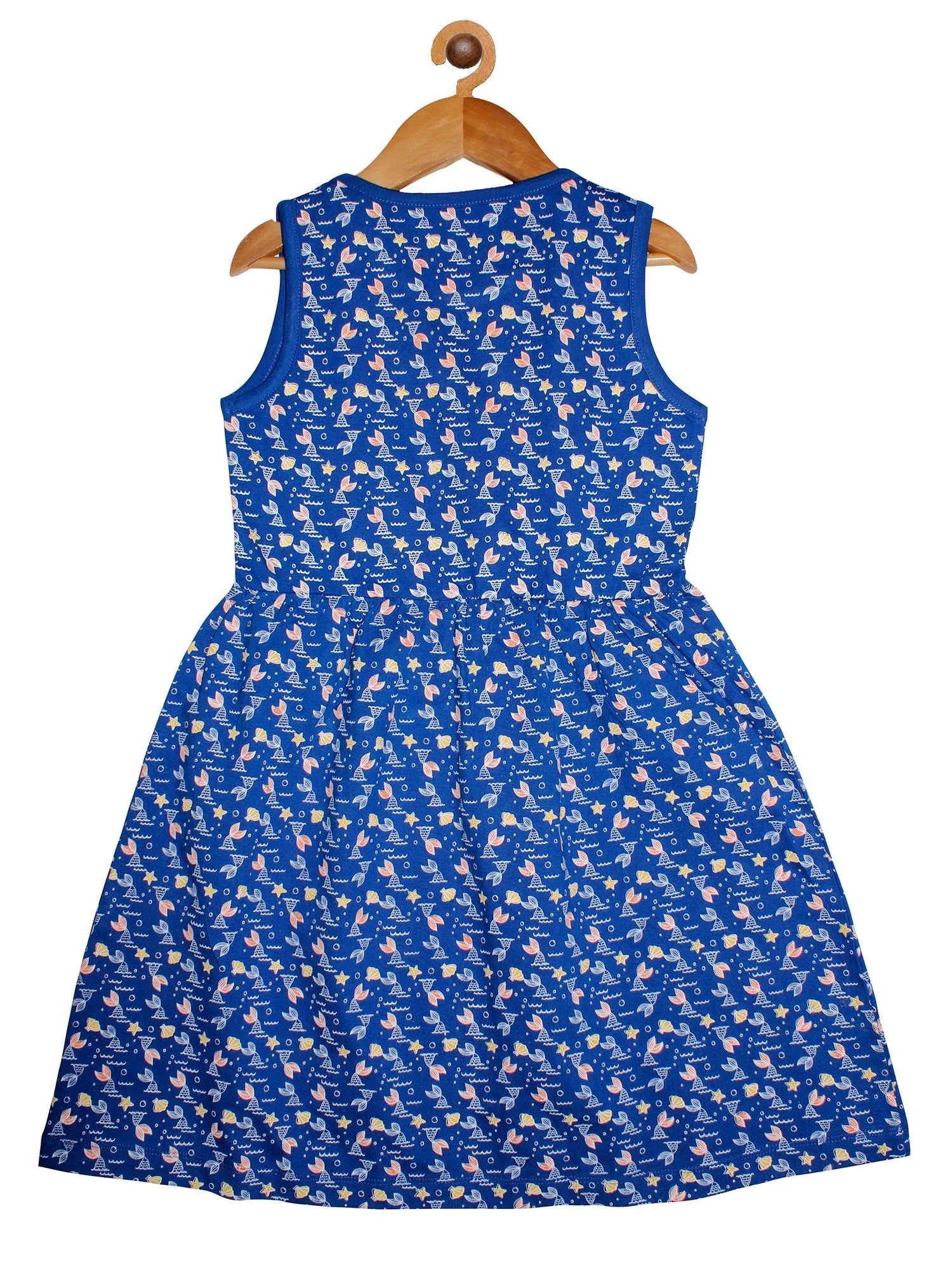 Girls Cotton Sleeveless Dress with Seashell Print