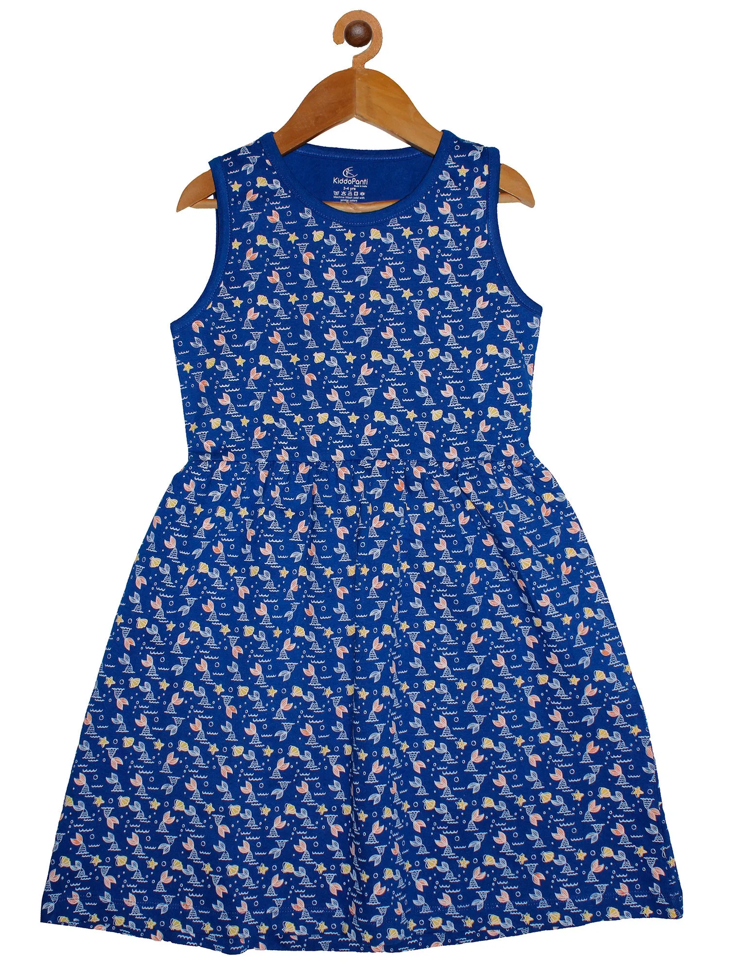 Girls Cotton Sleeveless Dress with Seashell Print