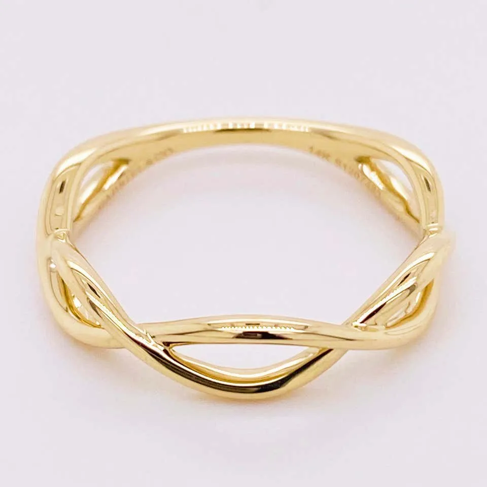 Gold Twisted Ring, 14 Karat Yellow Gold Twisted Stackable Band