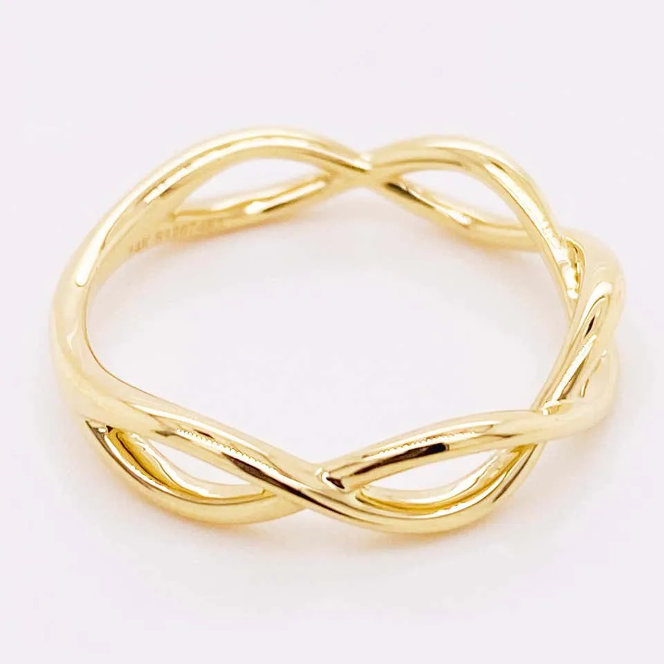 Gold Twisted Ring, 14 Karat Yellow Gold Twisted Stackable Band