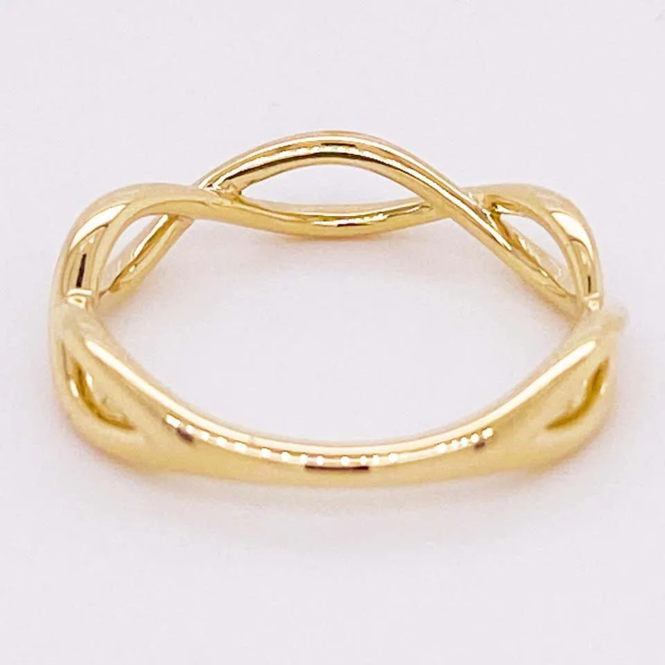 Gold Twisted Ring, 14 Karat Yellow Gold Twisted Stackable Band