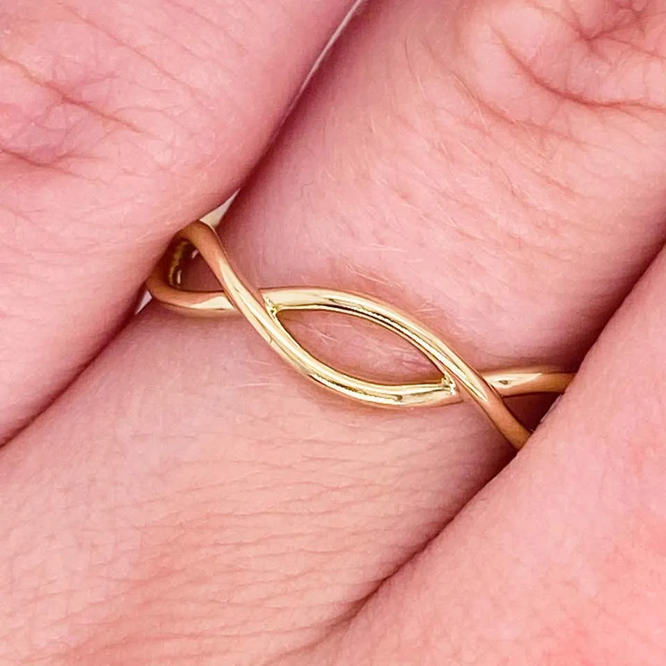 Gold Twisted Ring, 14 Karat Yellow Gold Twisted Stackable Band