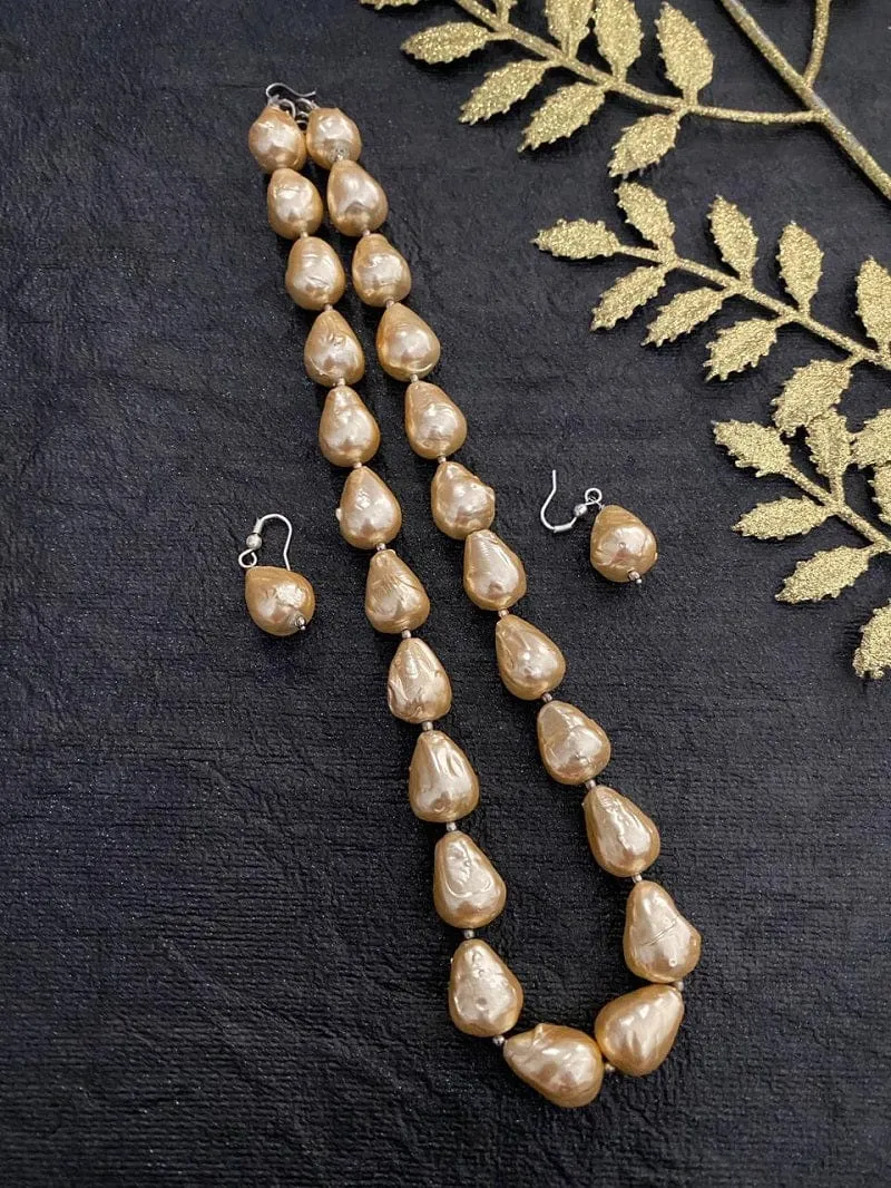 Golden Color Baroque Pearls Necklace By Gehna Shop