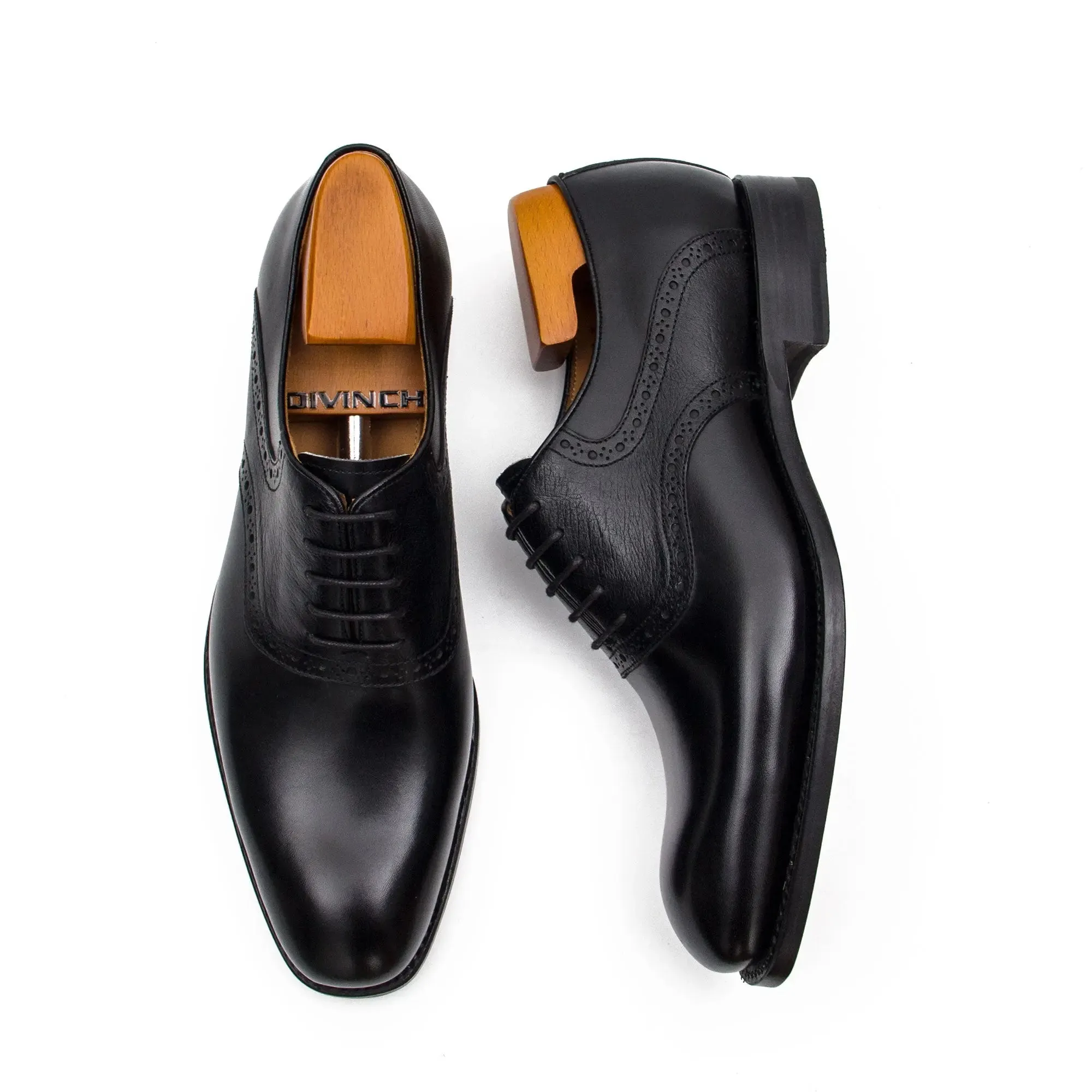 Goodyear Welted Oxford Shoes in Black Leather