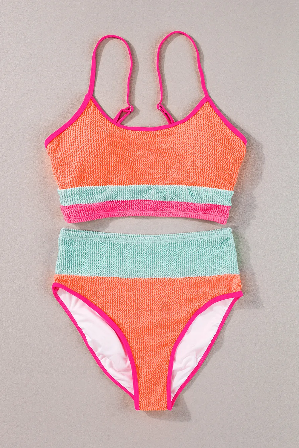 Grapefruit Orange Color Block High Waisted Sexy Bikini Set