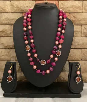 Handcrafted Semi Precious Pink Onyx Beaded Necklace Set By Gehna Shop