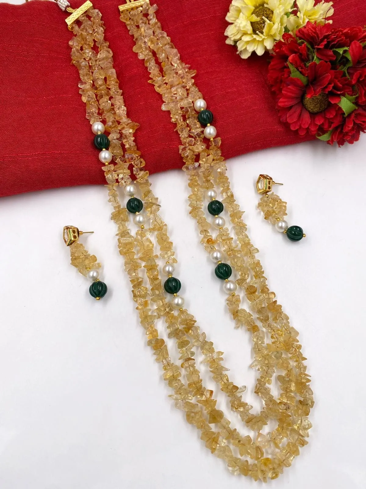 Handcrafted Semi Precious Yellow Citrine Long Beads Necklace For Women By Gehna Shop