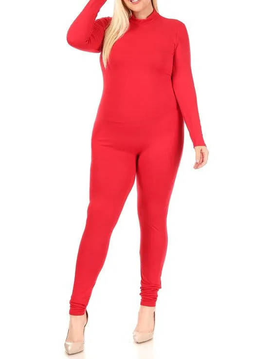 Hi Curvy Plus Size Women Mock Neck Long Sleeve Jumpsuit