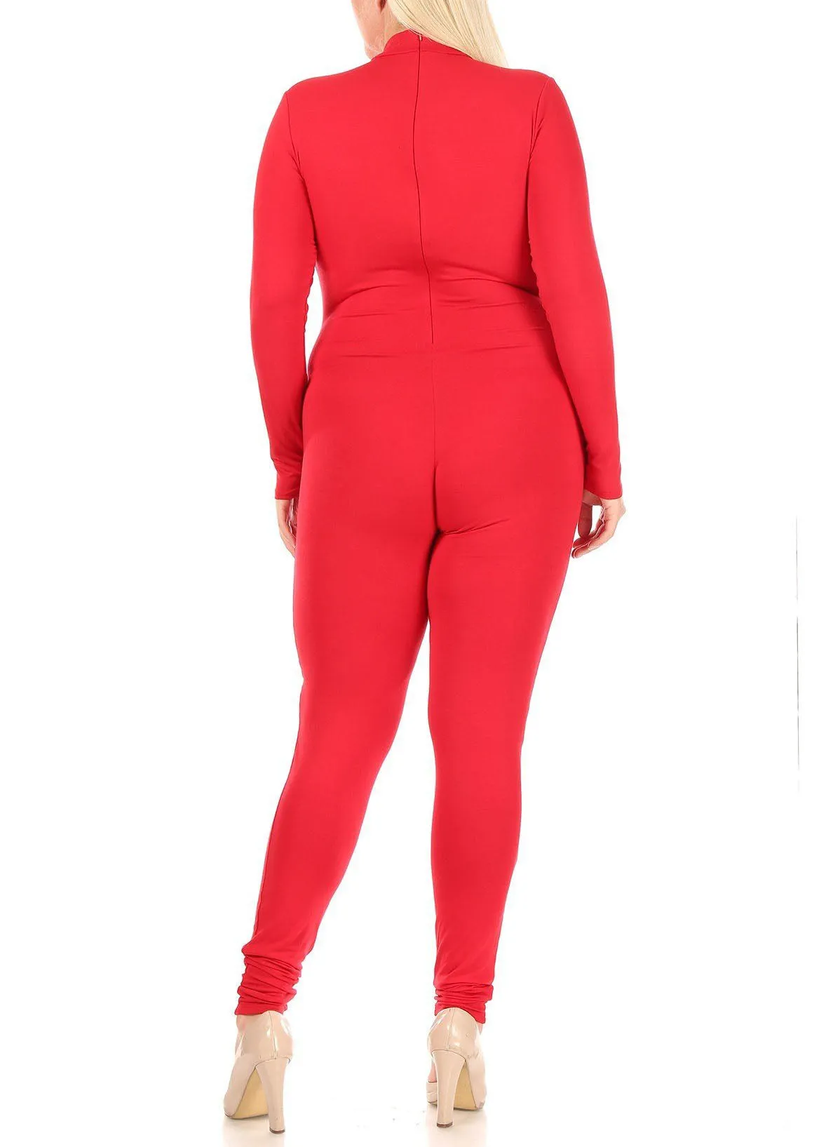 Hi Curvy Plus Size Women Mock Neck Long Sleeve Jumpsuit