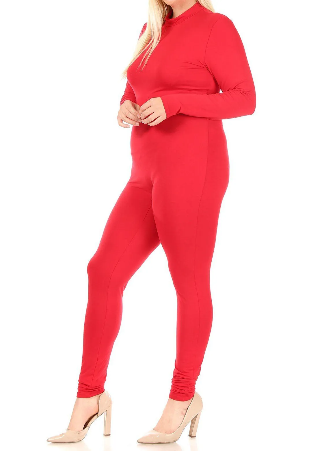 Hi Curvy Plus Size Women Mock Neck Long Sleeve Jumpsuit