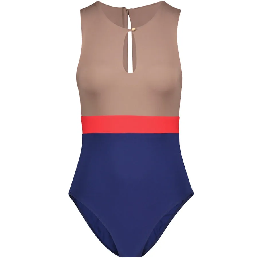 HIGH NECK SWIMSUIT "ENTITLED" WITH COLOR BLOCKING