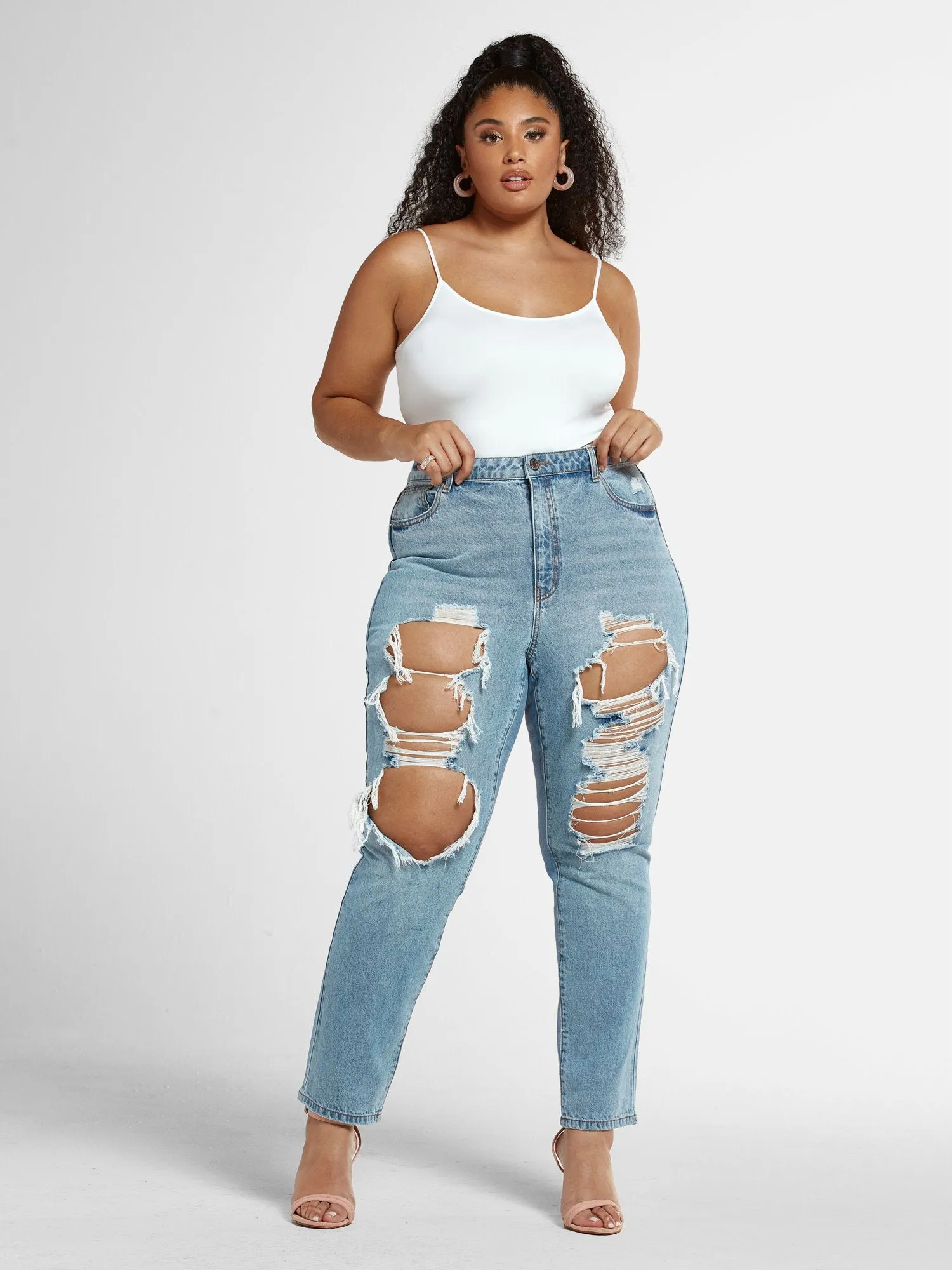 High Rise Blowout Straight Leg Jeans - Short Inseam