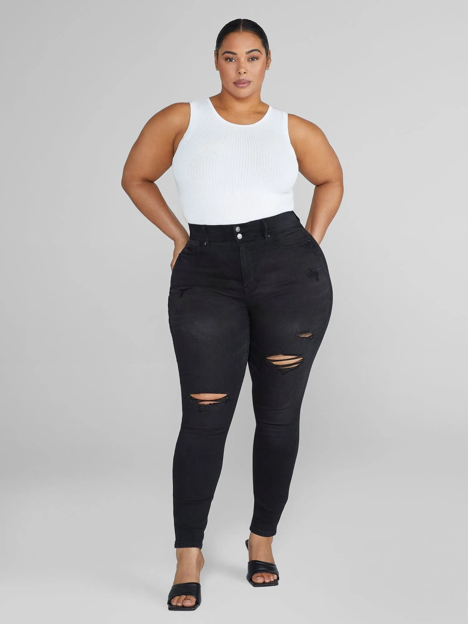 High Rise Curvy Fit Skinny Jeans in Black - Tall Inseam