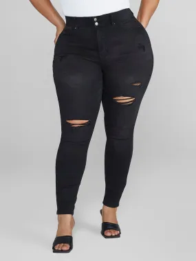 High Rise Curvy Fit Skinny Jeans in Black - Tall Inseam