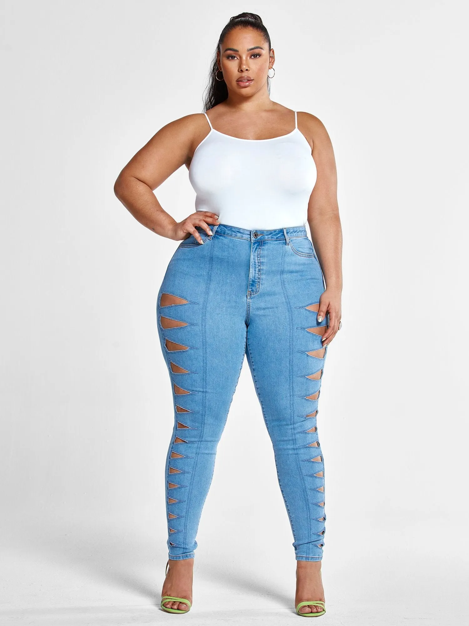 High Rise Skinny Jeans with Cutouts