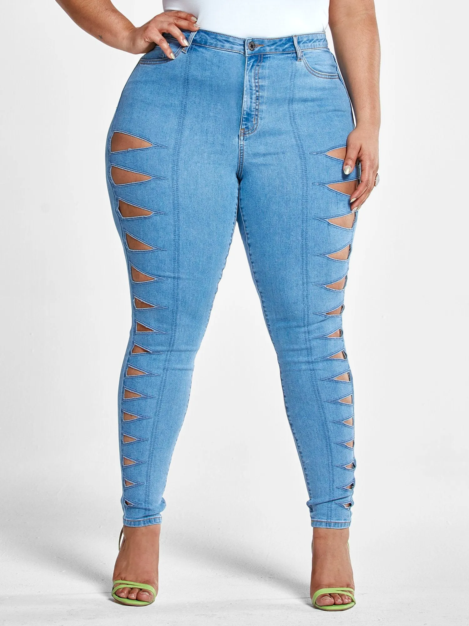 High Rise Skinny Jeans with Cutouts