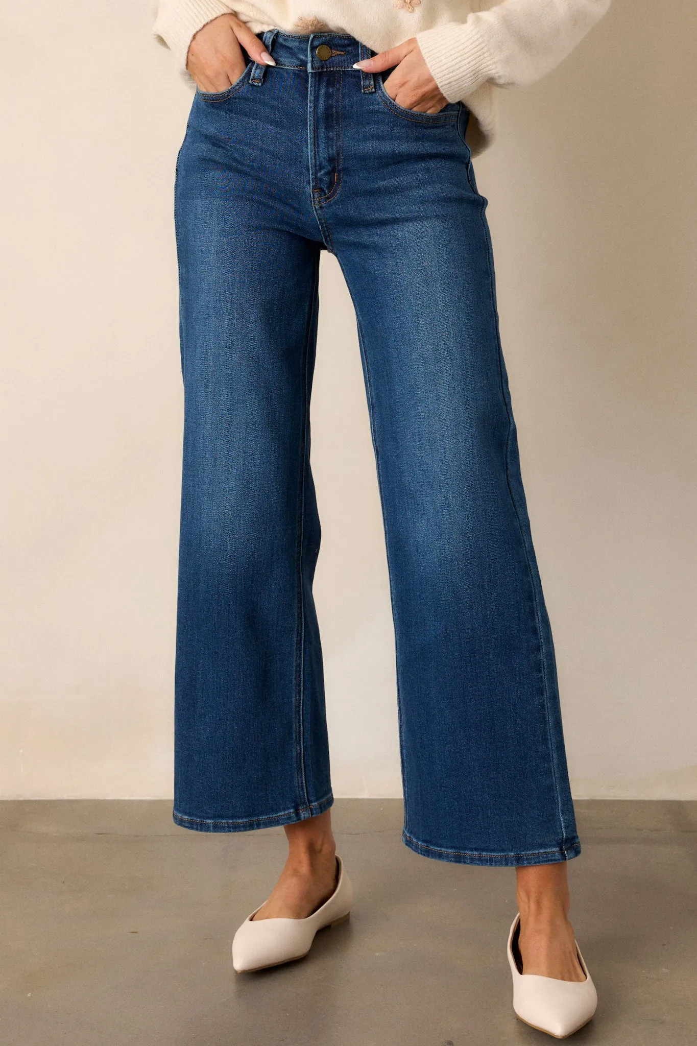 Into The Clouds Dark Wash Cropped Wide Leg Jeans