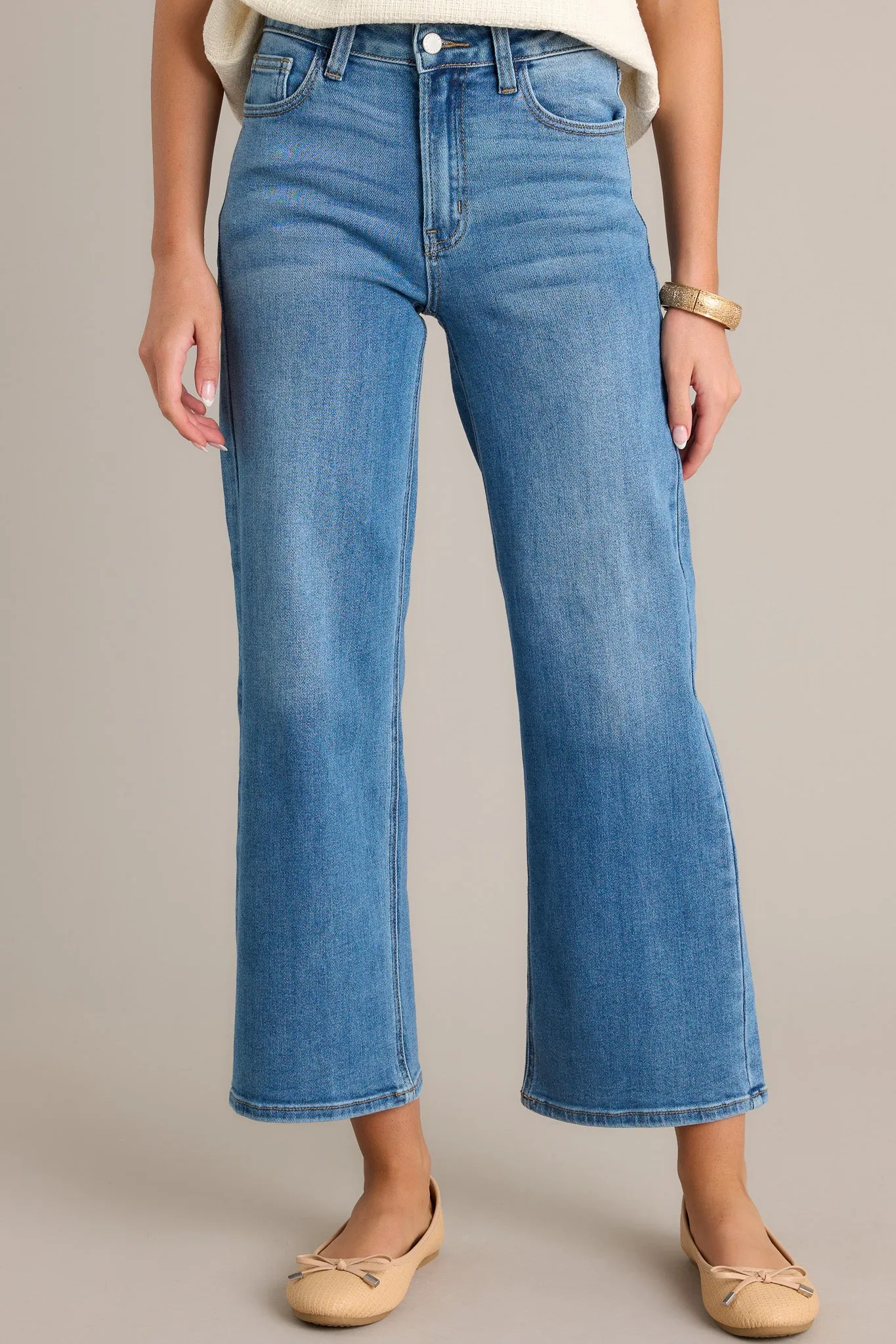 Into The Clouds Medium Wash Cropped Wide Leg Jeans