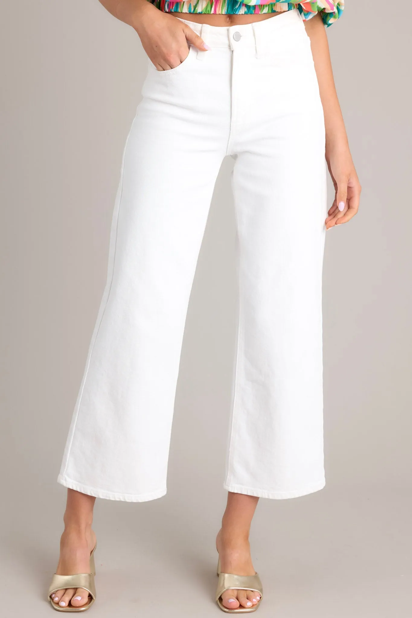 Into The Clouds White Cropped Wide Leg Jeans