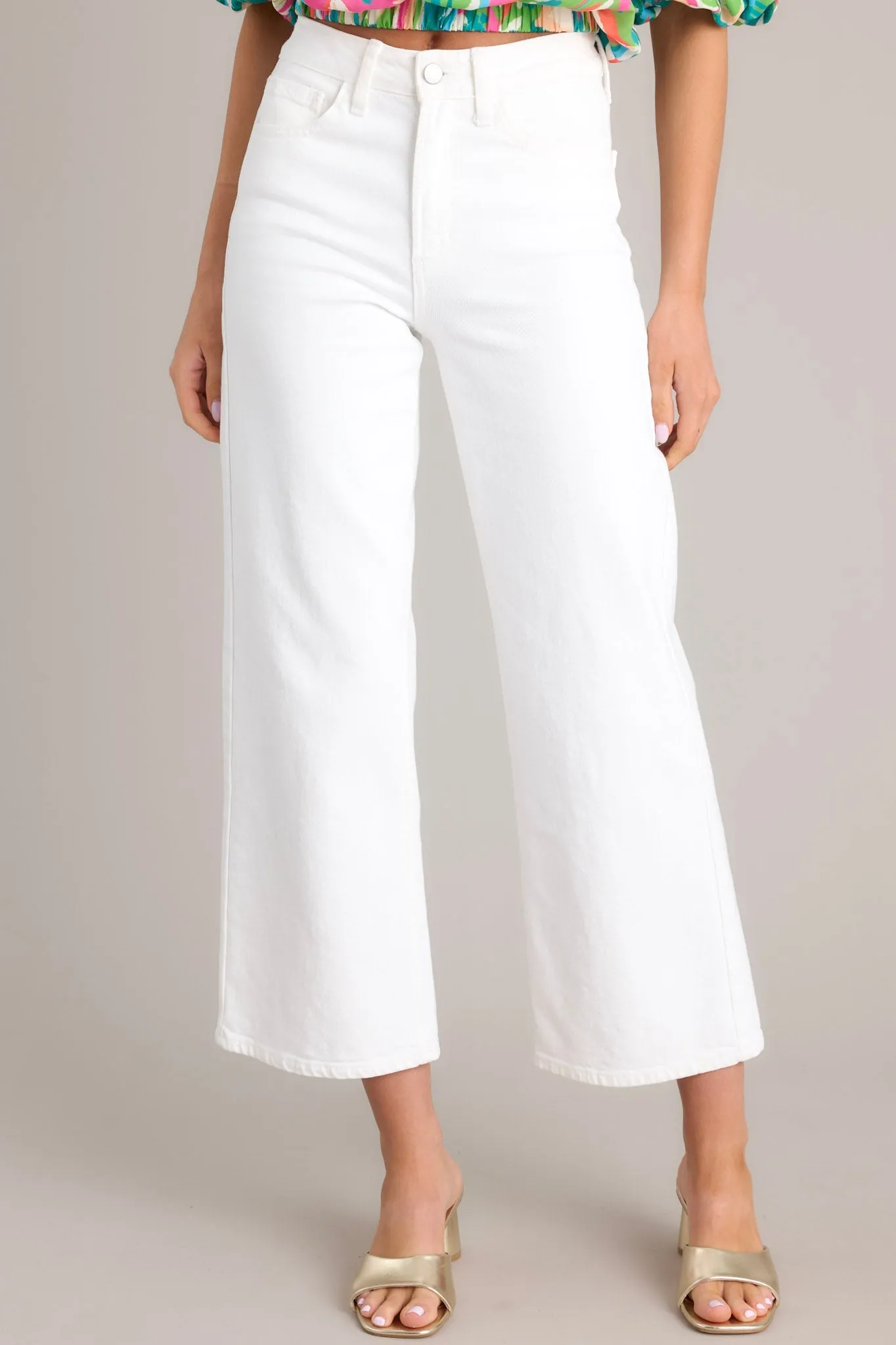 Into The Clouds White Cropped Wide Leg Jeans