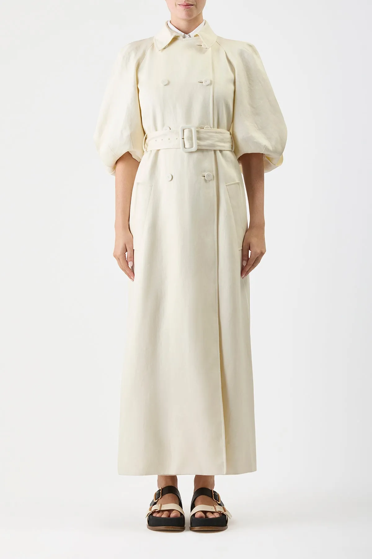 Iona Trench Coat in Ivory Textured Linen